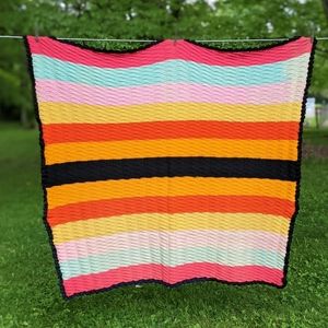 Colorful Rainbow Striped Textured Diamond Throw Blanket Afghan
